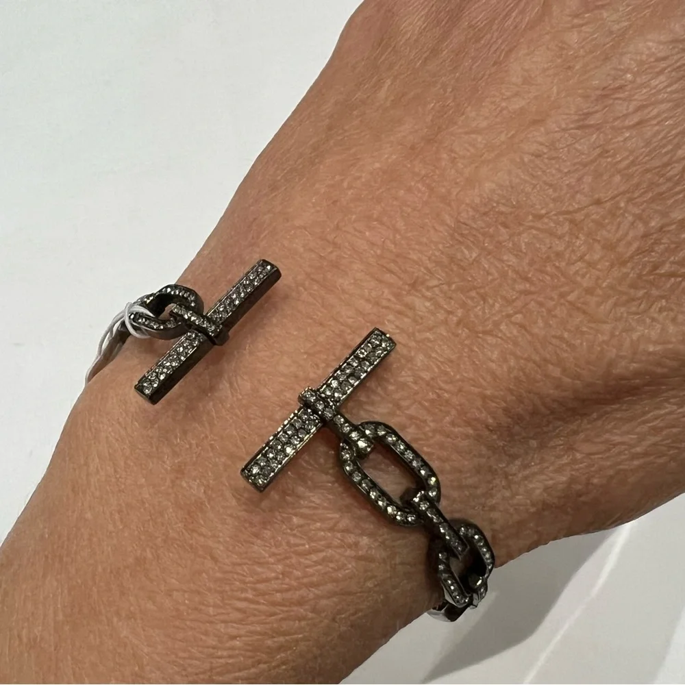 NWT Michael Kors “Cityscape Chains” Clear Pave Encrusted Hinged Bangle